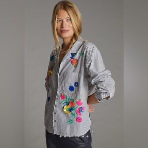 Maeve Embroidered Buttondown Floral Sequin Blouse